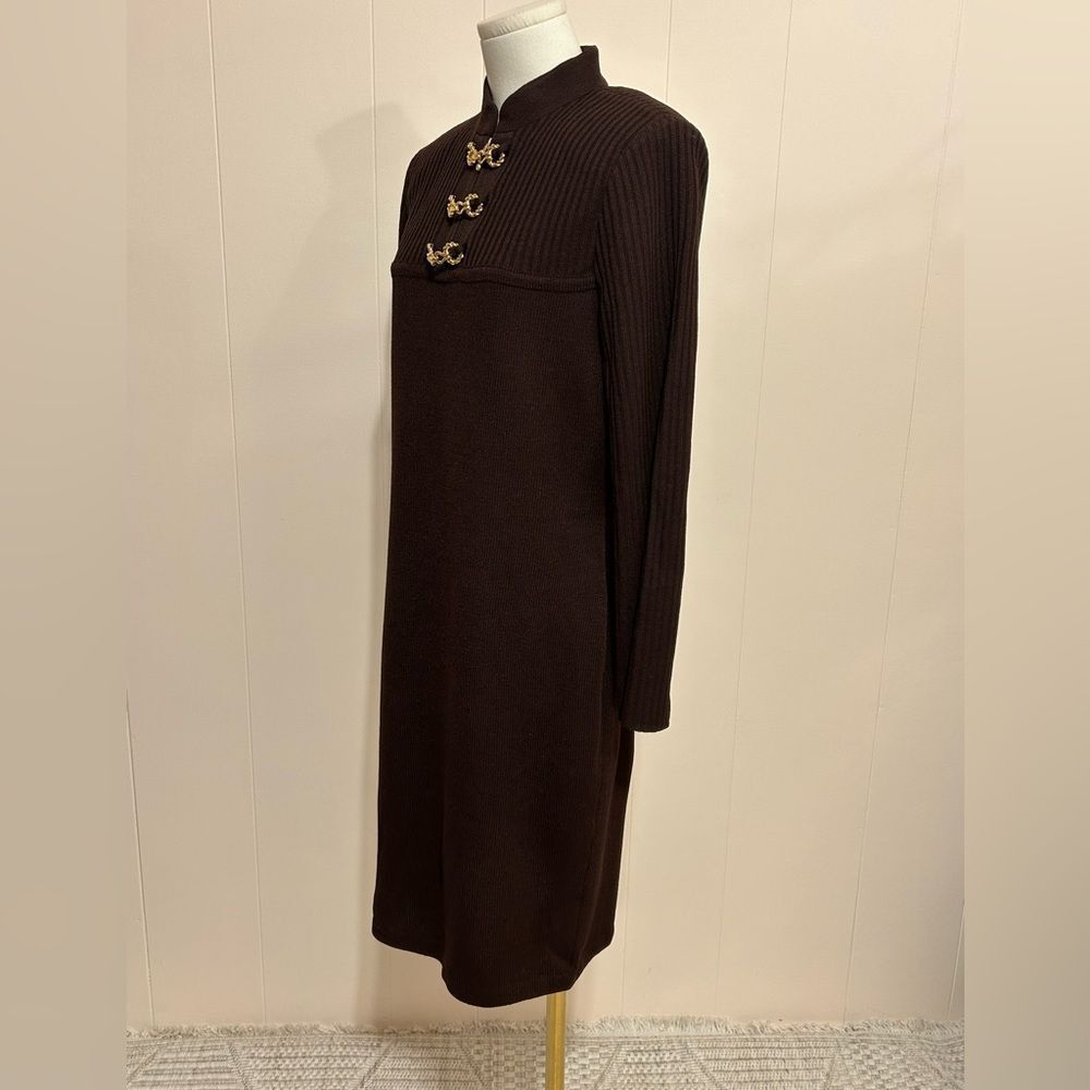 ST. JOHN collection by Marie Gray.Dark chocolate Dress with Gold Accents size 8 - Picture 3 of 13